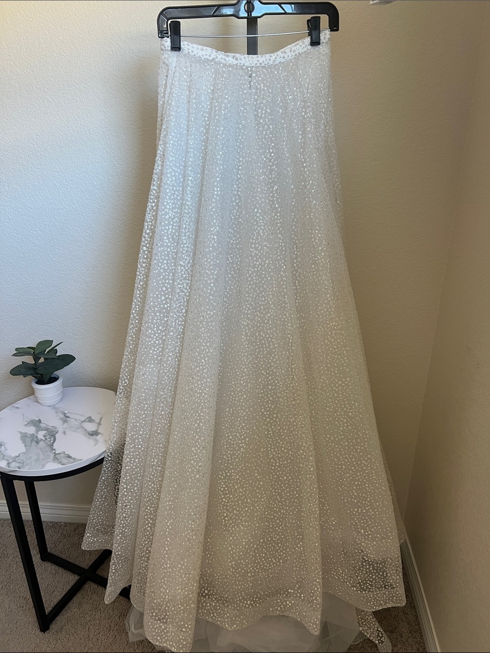 Ivory sparkle bridal overskirt train
